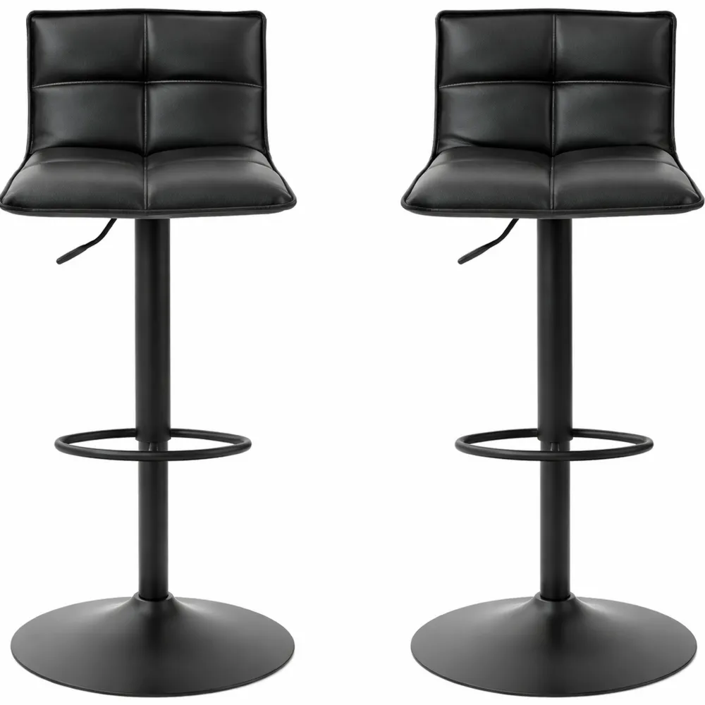 Tabourets de bar réglables en hauteur avec dossier large et assise pivotante, noir