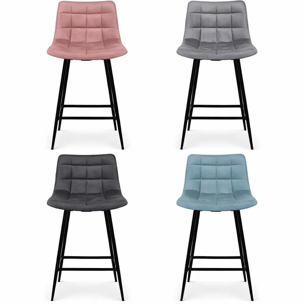Ensemble de 4 tabourets de bar en velours, couleurs pastel variées
