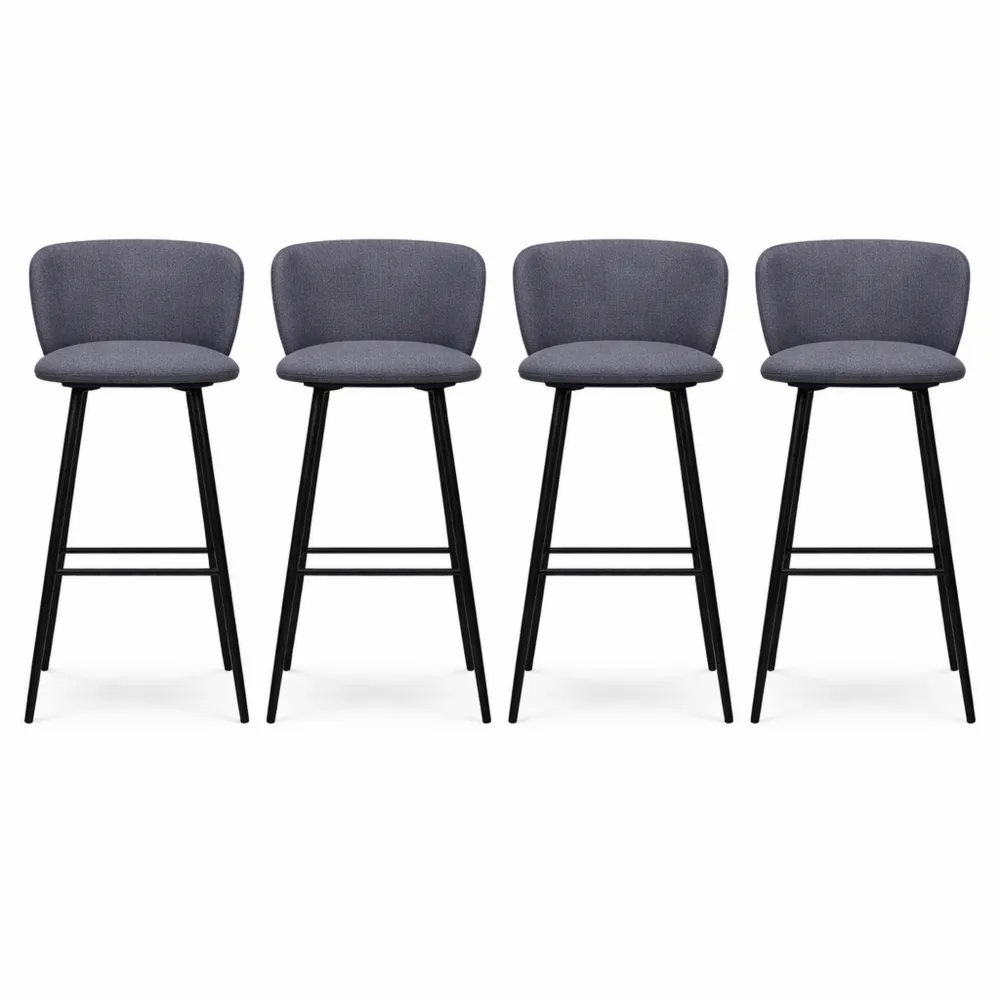 Ensemble de 4 tabourets de bar en tissu gris et métal noir