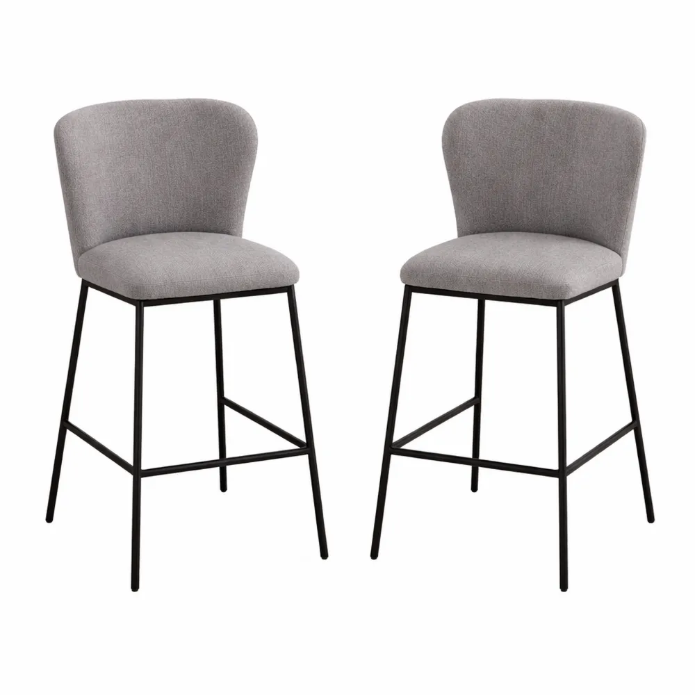Lot de 2 chaises de bar modernes en lin avec repose-pieds, pieds en métal, couleur grise