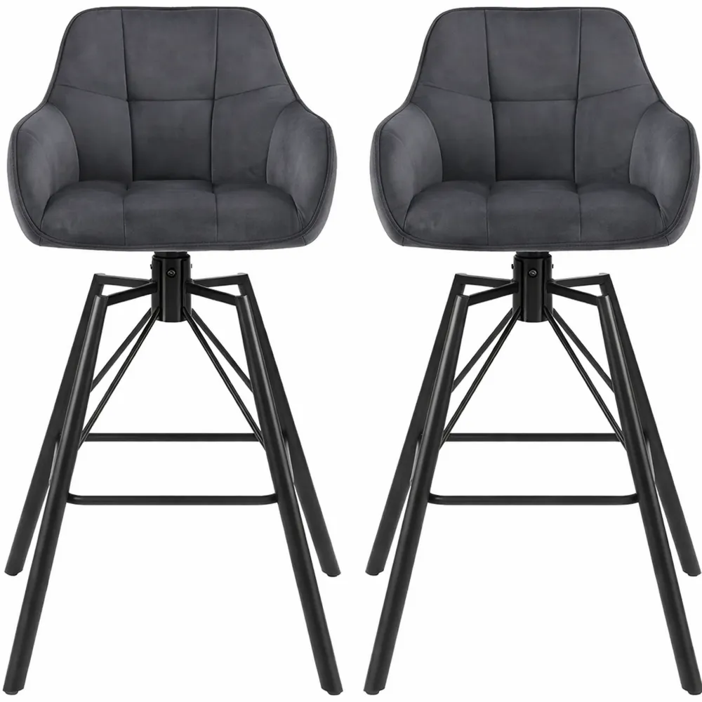 Tabourets de Bar Velours Lot de 2 avec Dossier et Repose-Pieds