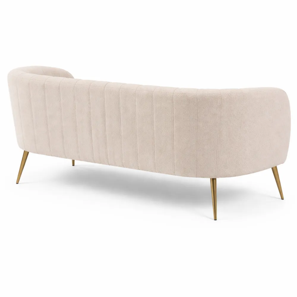 Canapé 2 Places Moderne en Bouclette Beige avec Pieds Métal Doré