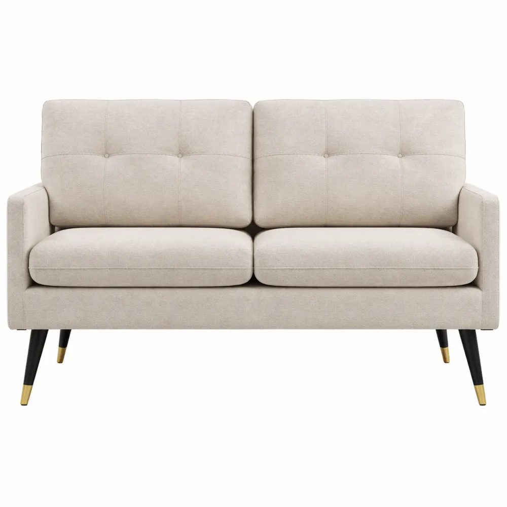 Canapé en Tissu Lin 2 Places avec Dossier Capitonné et Pieds en Acier