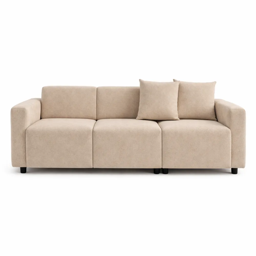 Canapé trois places en tissu chenille beige