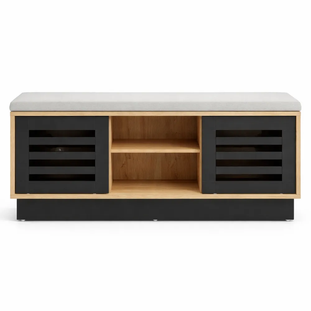 Banc de rangement à chaussures avec siège rembourré et étagères
