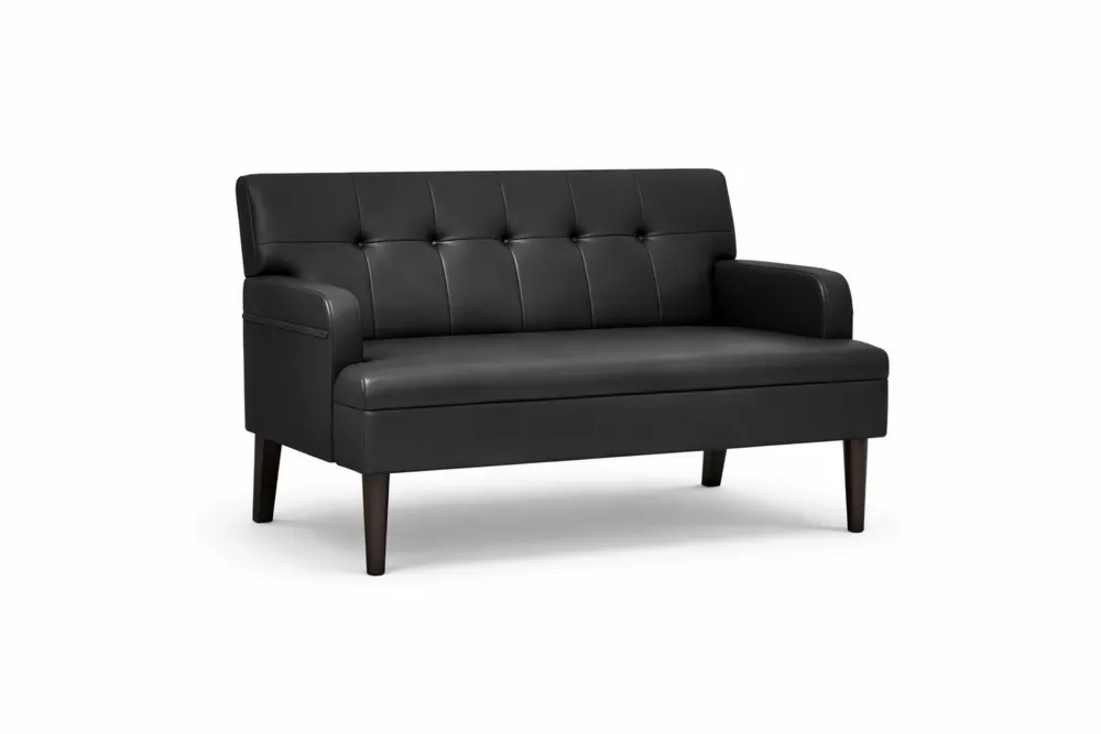 Banc d'intérieur en similicuir noir avec dossier