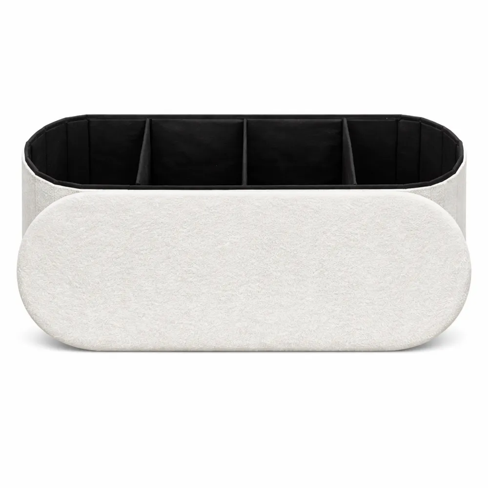 Banc ovale pliable avec rangement rembourré en polaire, capacité 299 kg, pour salon et chambre, beige