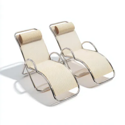 Tumbona de jardín conjunto de 2 piezas estructura metálica y textil 195x64x83 cm - beige-plata - estilo moderno aptas para jardín-Luxemylab