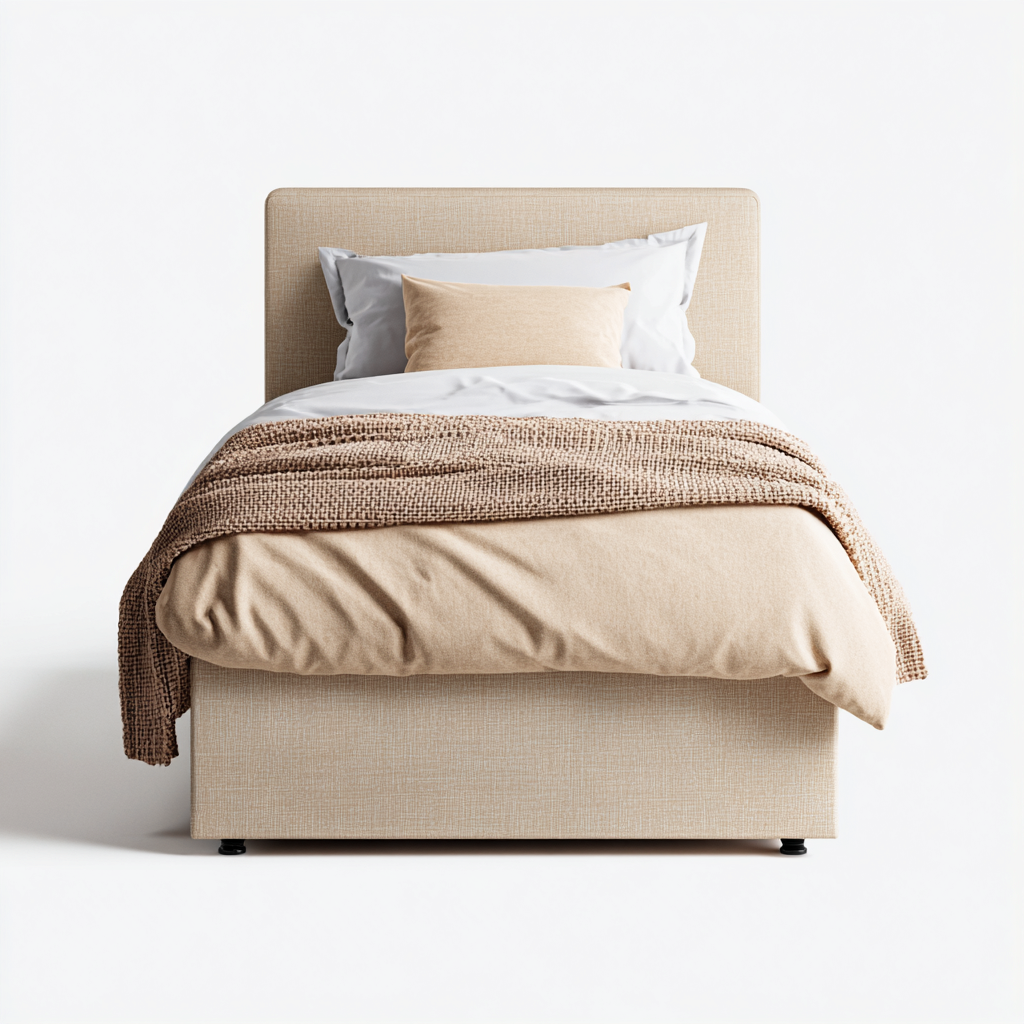 Cama individual tapizada 200x90x100 cm - tela beige - apta para dormitorio - diseño moderno-Luxemylab