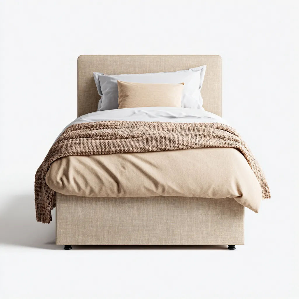 Cama individual tapizada 200x90x100 cm - tela beige - apta para dormitorio - diseño moderno-Luxemylab