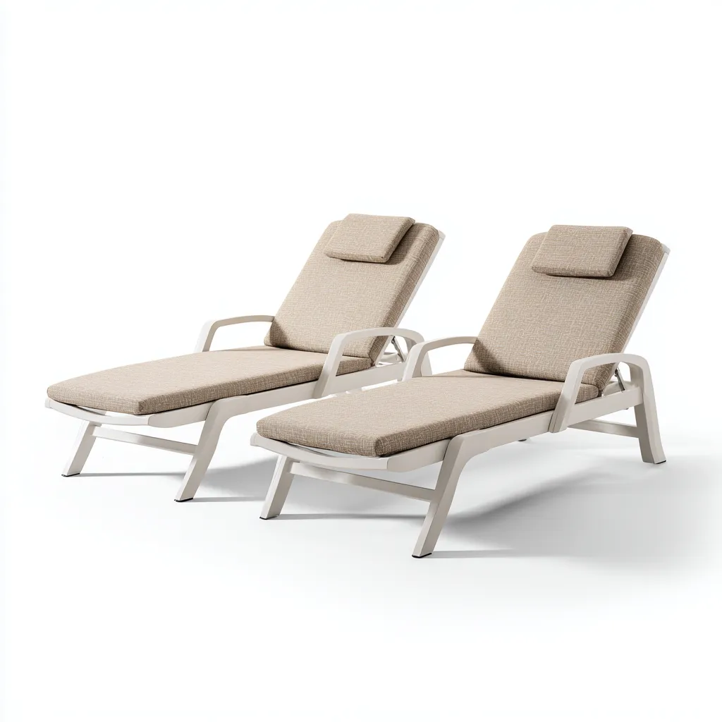 Tumbona de jardín conjunto de 2 piezas estructura de resina y cojín textil 195x65x90 cm - beige-blanco - aptas para jardín y diseño moderno-Luxemylab