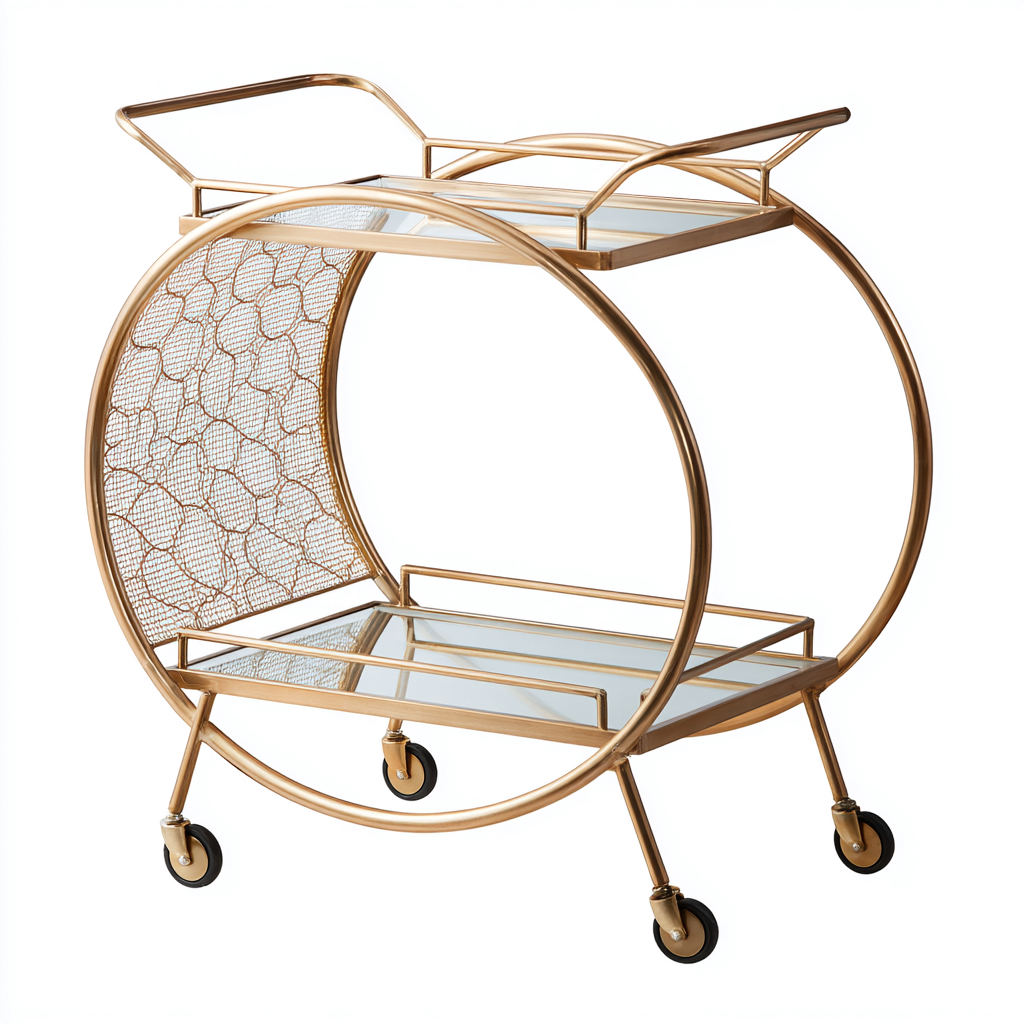 Carro de cocina - Metal y estantes de vidrio - 70x45x85 cm - Dorado - Apto para cocina - Diseño clásico-Luxemylab