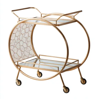 Carro de cocina - Metal y estantes de vidrio - 70x45x85 cm - Dorado - Apto para cocina - Diseño clásico-Luxemylab