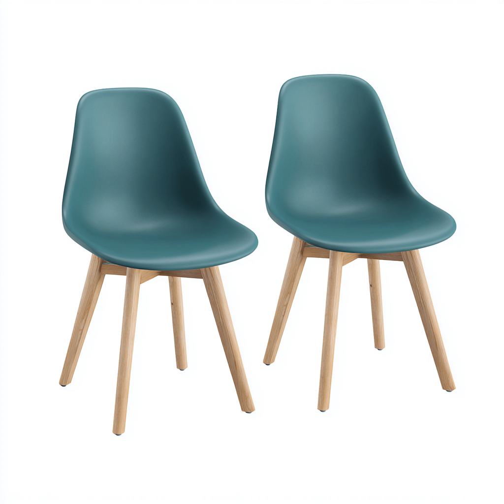 Sillas de comedor - Plástico y madera - 49x46x82 cm - Verde-madera - Diseño moderno para comedor-Luxemylab