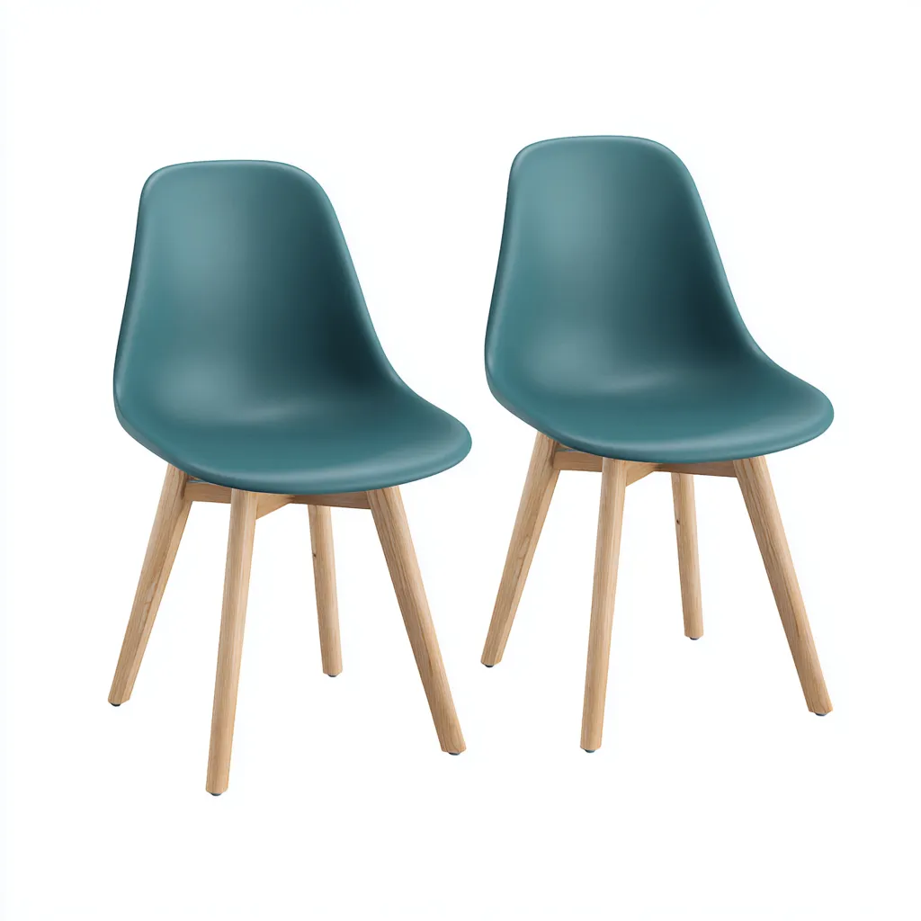 Sillas de comedor - Plástico y madera - 49x46x82 cm - Verde-madera - Diseño moderno para comedor-Luxemylab