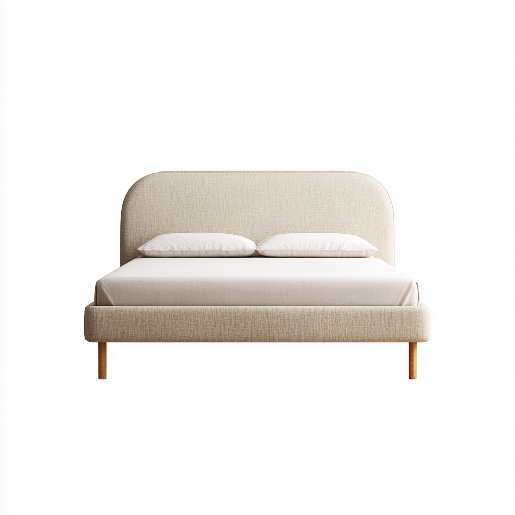 Cama matrimonial madera y tela 200x180x100 cm - beige-madera natural - estilo moderno adecuada para dormitorio-Luxemylab