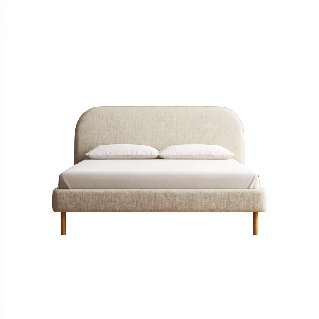 Cama matrimonial madera y tela 200x180x100 cm - beige-madera natural - estilo moderno adecuada para dormitorio-Luxemylab