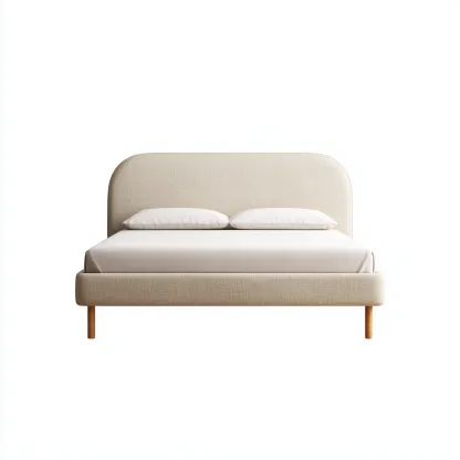 Cama matrimonial madera y tela 200x180x100 cm - beige-madera natural - estilo moderno adecuada para dormitorio-Luxemylab