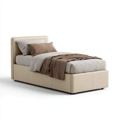 Cama individual tapizada 200x100x100 cm - cuero beige - apta para dormitorio - diseño moderno-Luxemylab