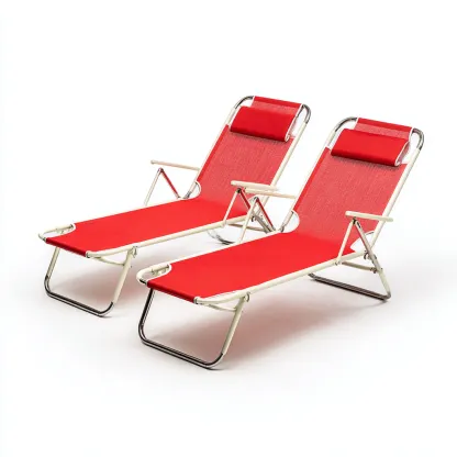 Tumbona de jardín conjunto de 2 piezas estructura metálica y textilene 188x60x82 cm - rojo-beige - aptas para jardín y diseño funcional-Luxemylab