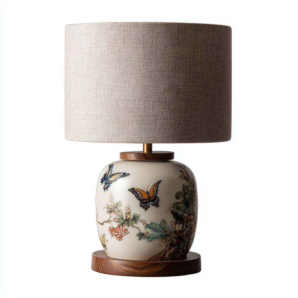 Lámpara de mesa cerámica 28x28x47 cm - crema-multicolor-beige - estilo clásico - adecuada para salón-dormitorio-Luxemylab