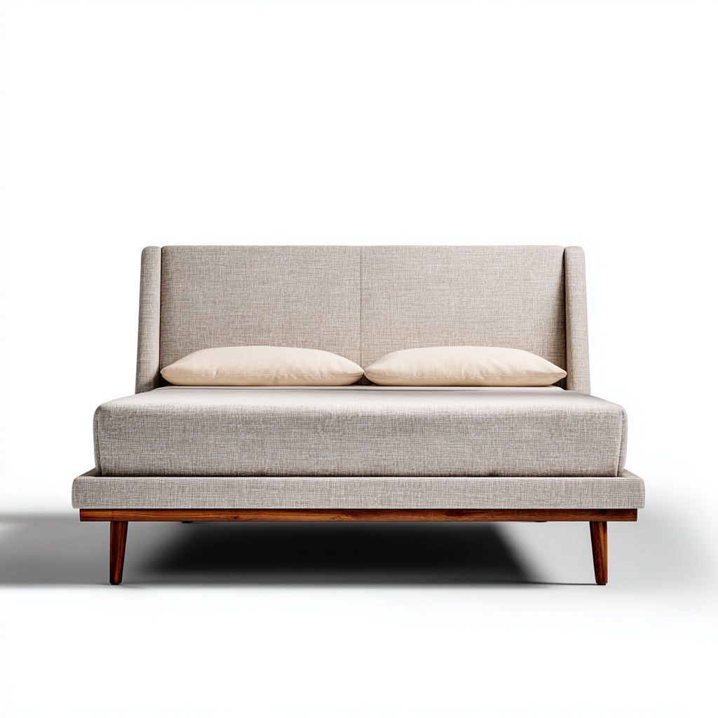 Cama matrimonial tapizada en tela 200x180x115 cm - beige - apta para dormitorio - diseño moderno mid-century minimalista-Luxemylab