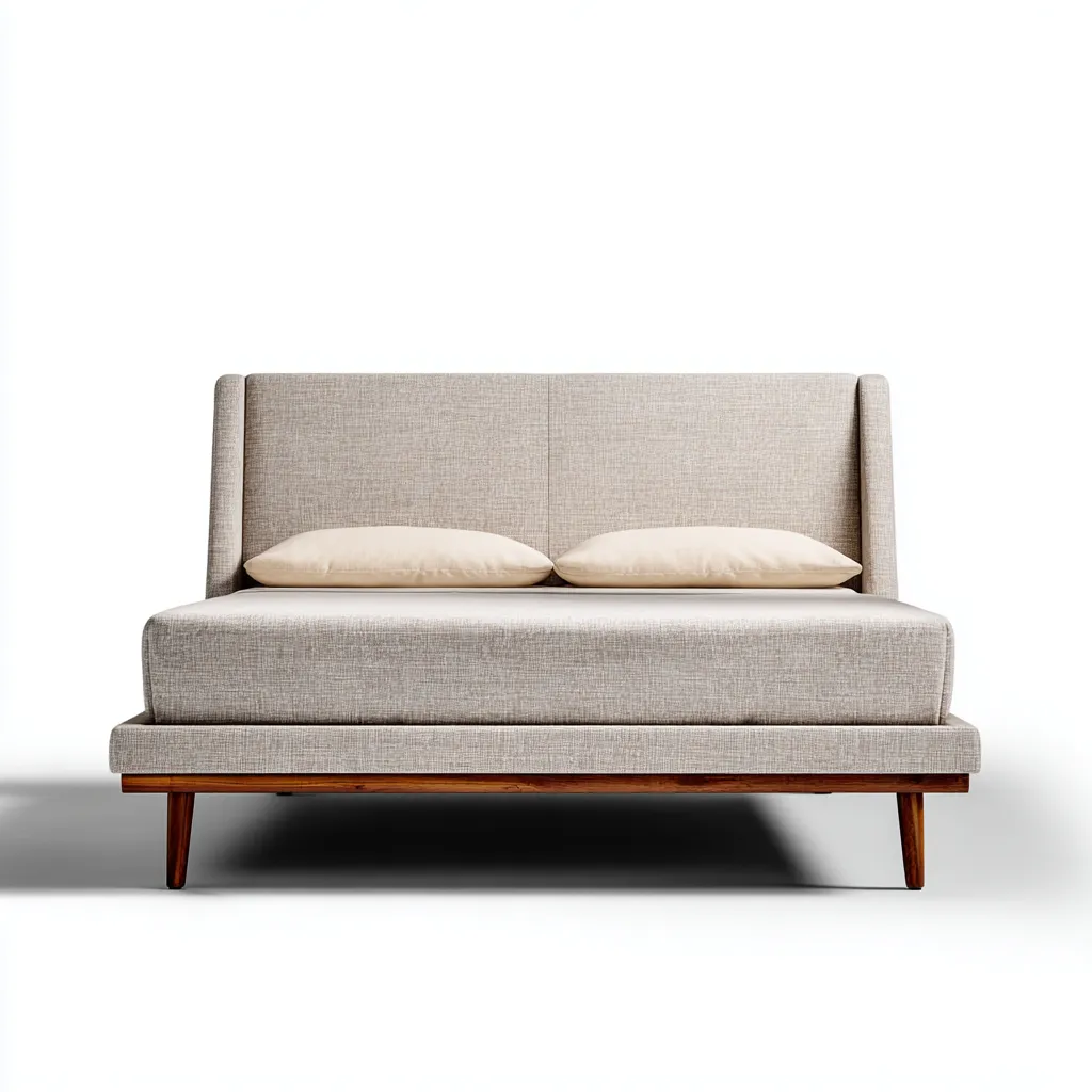 Cama matrimonial tapizada en tela 200x180x115 cm - beige - apta para dormitorio - diseño moderno mid-century minimalista-Luxemylab