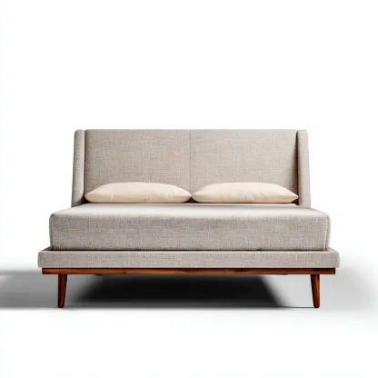 Cama matrimonial tapizada en tela 200x180x115 cm - beige - apta para dormitorio - diseño moderno mid-century minimalista-Luxemylab