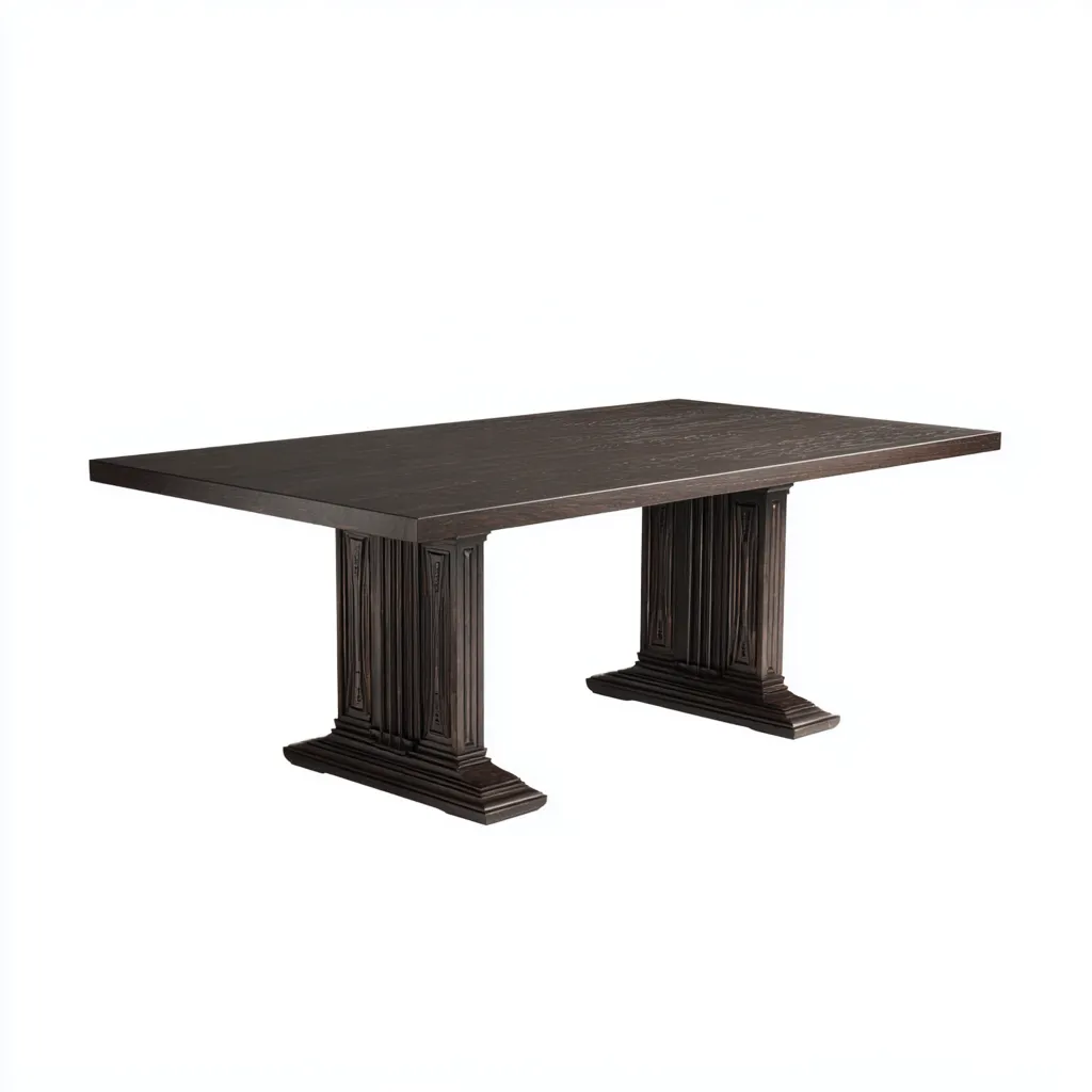 Mesa de comedor madera 220x100x76 cm color nogal oscuro apta para comedor - diseño clásico-Luxemylab