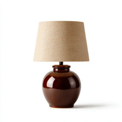 Lámpara de mesa de cerámica 30x30x45 cm - marrón-beige - adecuada para salón - estilo clásico cálido-Luxemylab