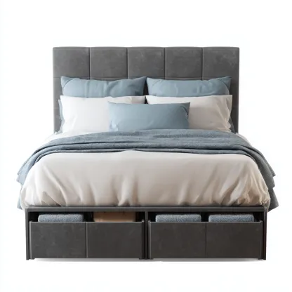Cama matrimonial tapizada de tela con almacenaje 200x180x120 cm - gris oscuro - apta para dormitorio - diseño moderno funcional-Luxemylab
