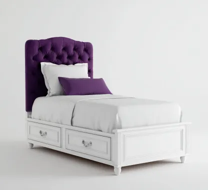 Cama individual madera-tapizado 200x100x120 cm - blanco-morado - estilo clásico - apta para dormitorio-Luxemylab
