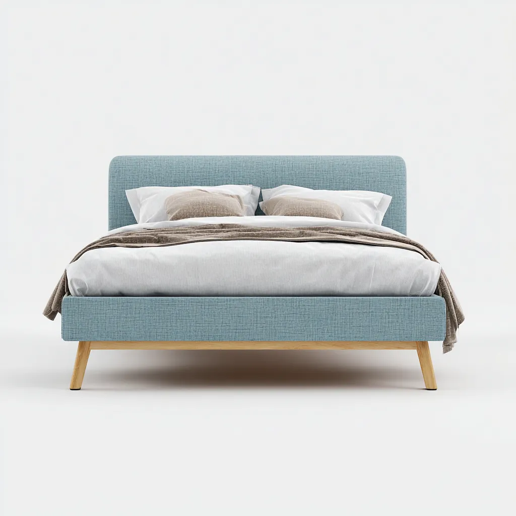 Cama matrimonial tapizada en tela 200x180x100 cm - azul claro - apta para dormitorio - diseño escandinavo suave minimalista-Luxemylab