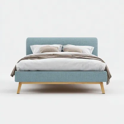 Cama matrimonial tapizada en tela 200x180x100 cm - azul claro - apta para dormitorio - diseño escandinavo suave minimalista-Luxemylab