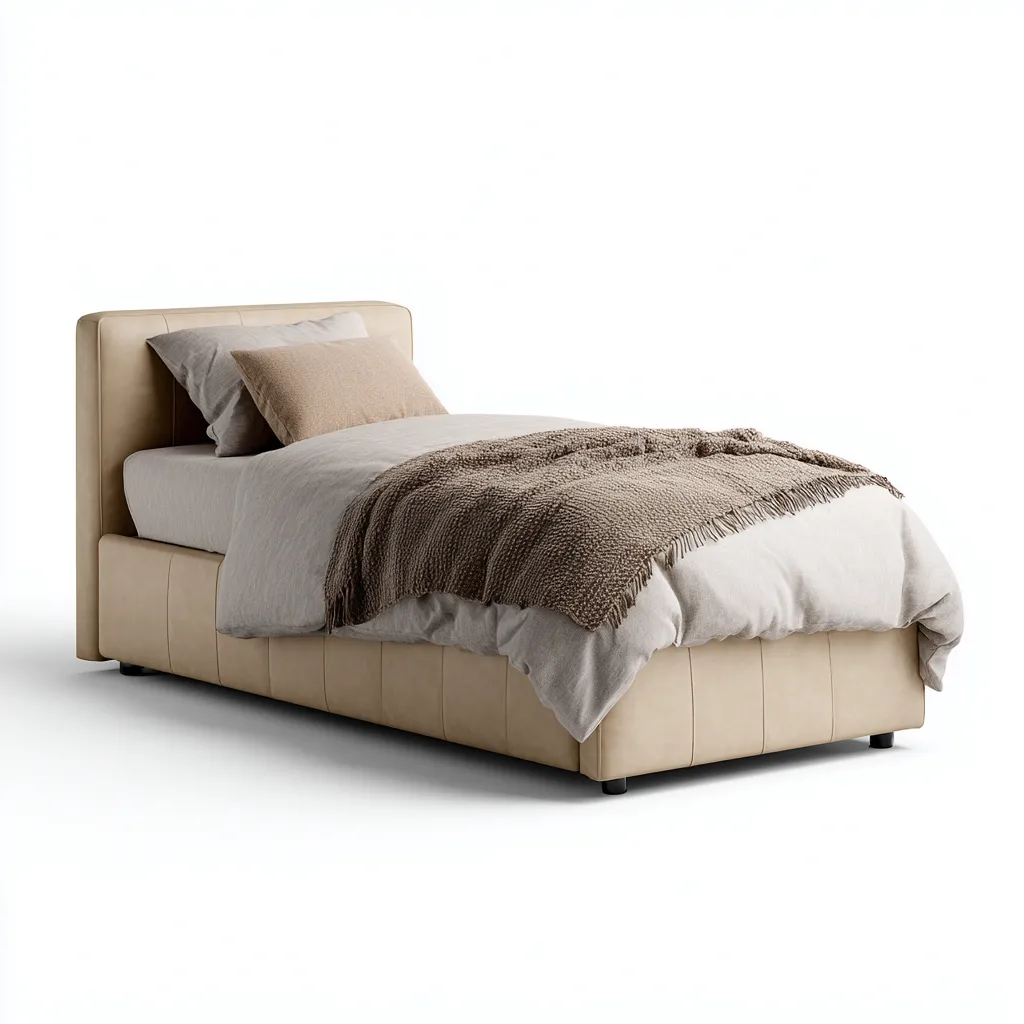 Cama individual tapizada 200x100x100 cm - cuero beige - apta para dormitorio - diseño moderno-Luxemylab