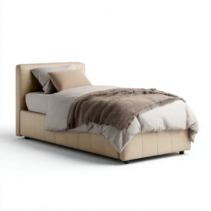 Cama individual tapizada 200x100x100 cm - cuero beige - apta para dormitorio - diseño moderno-Luxemylab