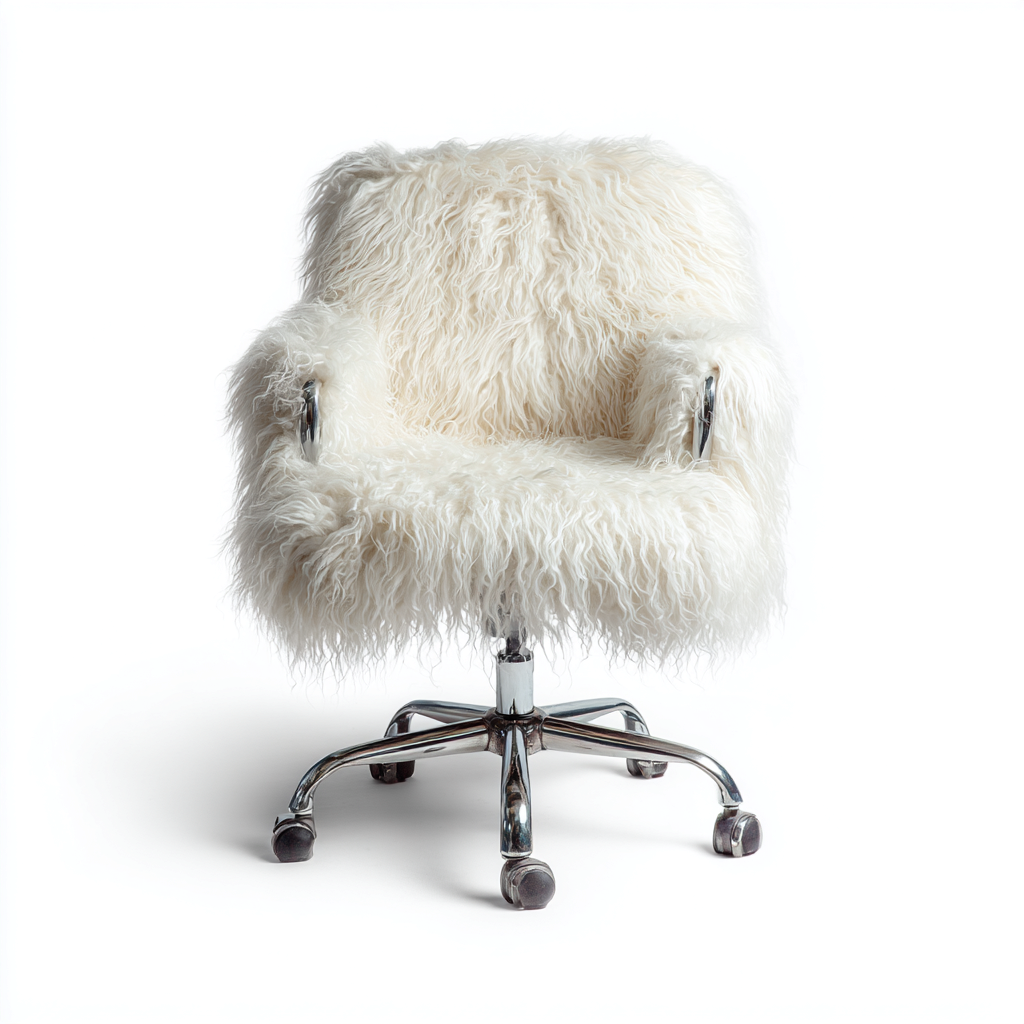 Silla de oficina tapizado en pelo sintético 65x60x85 cm - blanco - diseño moderno - apta para oficina-Luxemylab