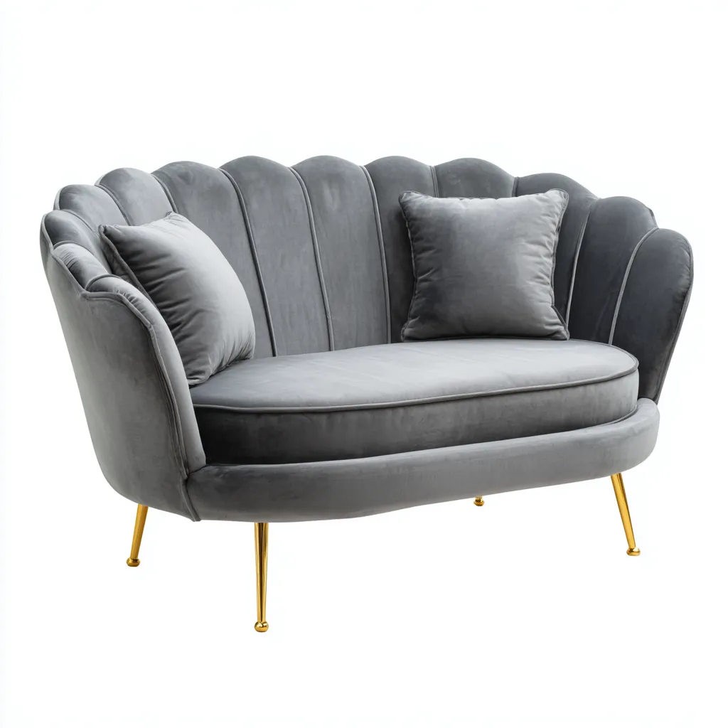 Sofá de 2 plazas terciopelo-metal 150x78x85 cm gris para salón diseño moderno-Luxemylab