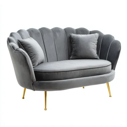 Sofá de 2 plazas terciopelo-metal 150x78x85 cm gris para salón diseño moderno-Luxemylab