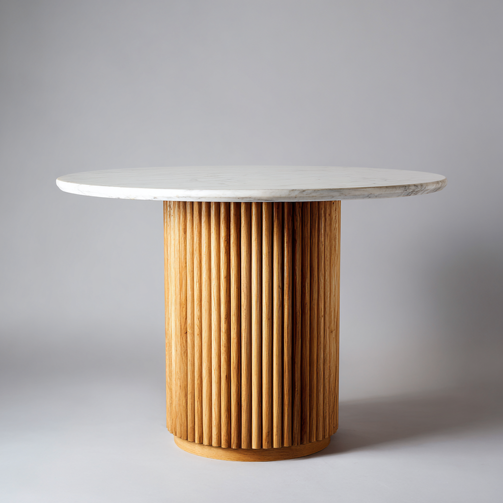Mesa de comedor mármol-madera 150x150x76 cm blanco-madera apta para comedor - diseño moderno-Luxemylab
