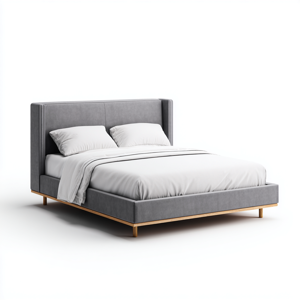 Cama matrimonial tapizada de tela 200x180x110 cm - gris - apta para dormitorio - diseño moderno elegante-Luxemylab