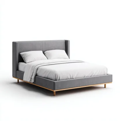 Cama matrimonial tapizada de tela 200x180x110 cm - gris - apta para dormitorio - diseño moderno elegante-Luxemylab