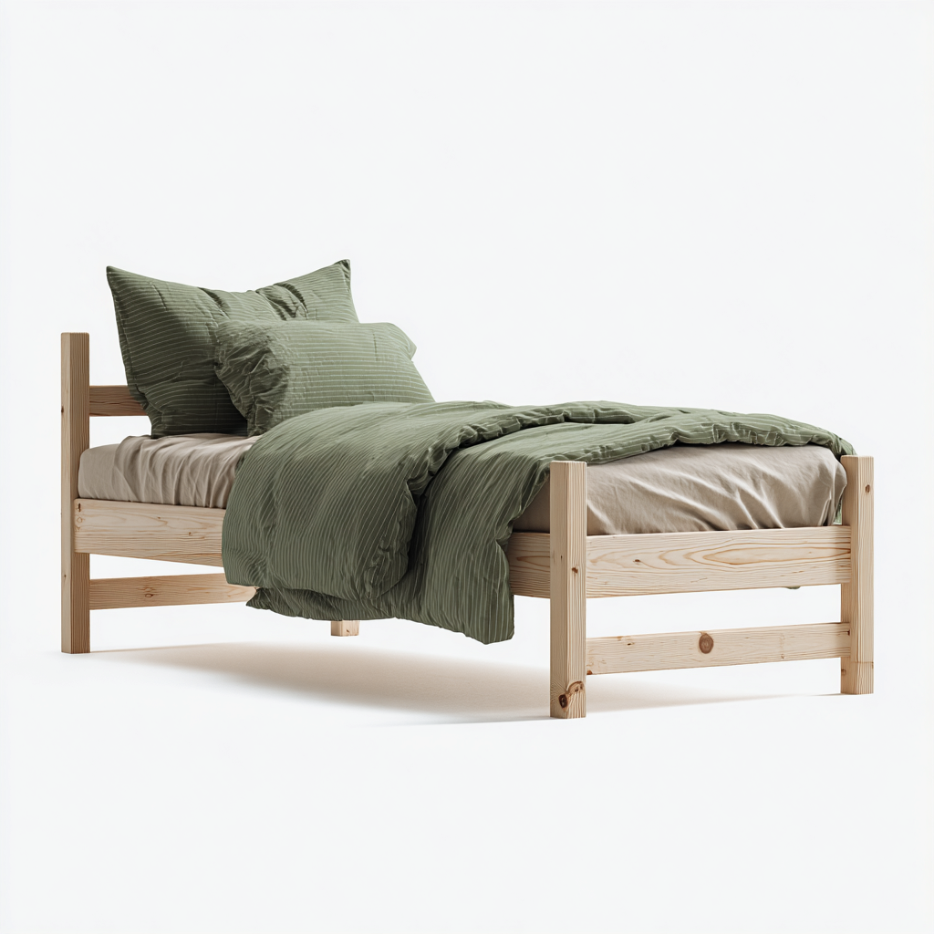 Cama individual madera maciza 200x100x85 cm - madera clara - apta para dormitorio - estilo minimalista-Luxemylab