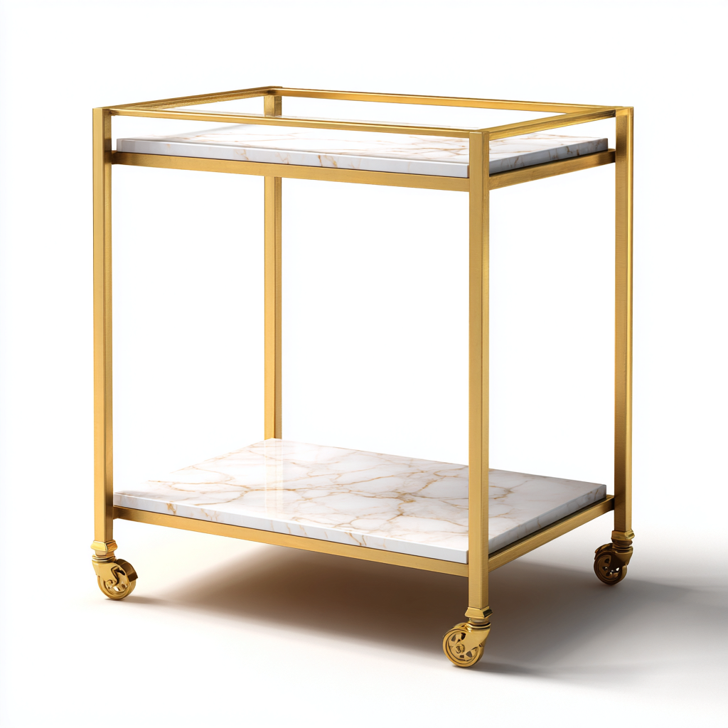 Carro de cocina metal y mármol 60x40x85 cm - dorado-blanco - diseño moderno y funcional-Luxemylab