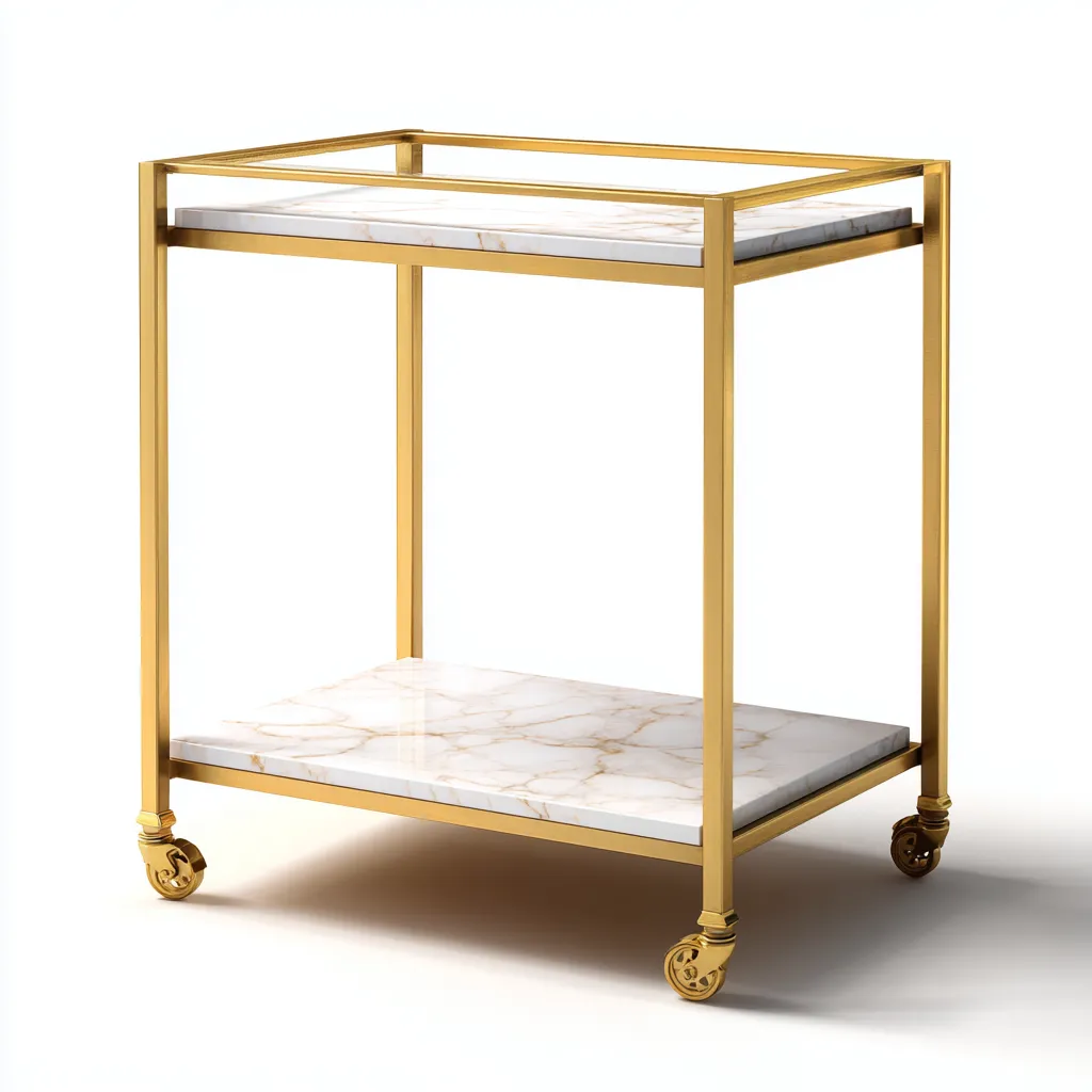 Carro de cocina metal y mármol 60x40x85 cm - dorado-blanco - diseño moderno y funcional-Luxemylab