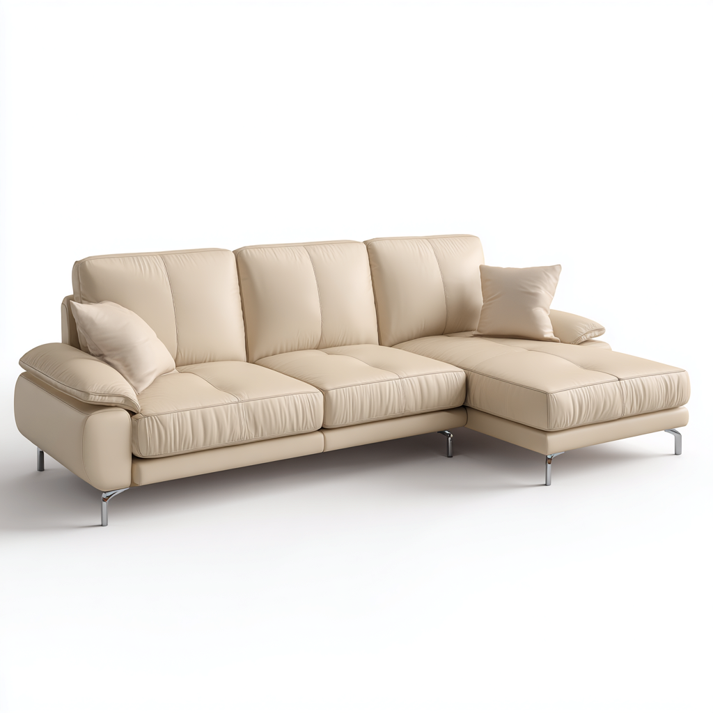 Sofá rinconero - Cuero sintético 315x190x91 cm - Beige - Diseño moderno para sala de estar-Luxemylab