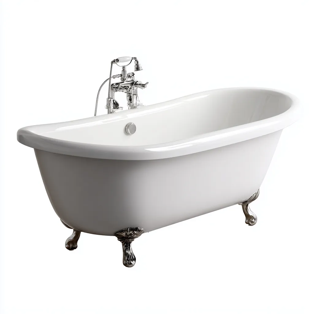 Bañera acrílica 170x75x70 cm - blanca - estilo clásico con patas para baño-Luxemylab