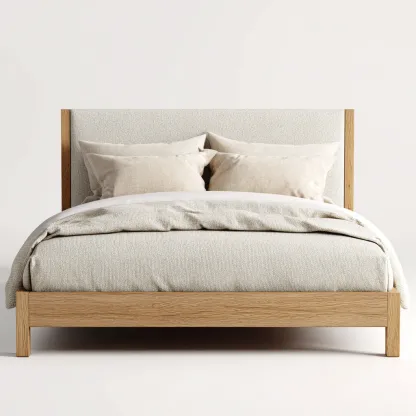 Cama matrimonial madera y tela 200x180x110 cm - beige-madera natural - estilo moderno adecuada para dormitorio-Luxemylab