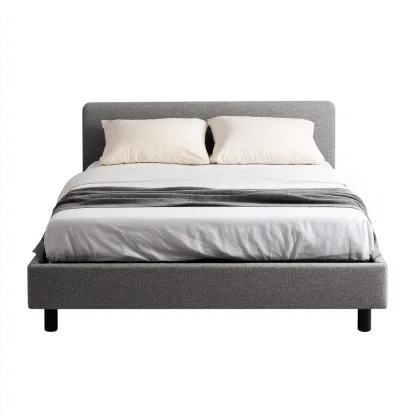 Cama matrimonial tapizada de tela 200x180x100 cm - gris - apta para dormitorio - diseño moderno-Luxemylab