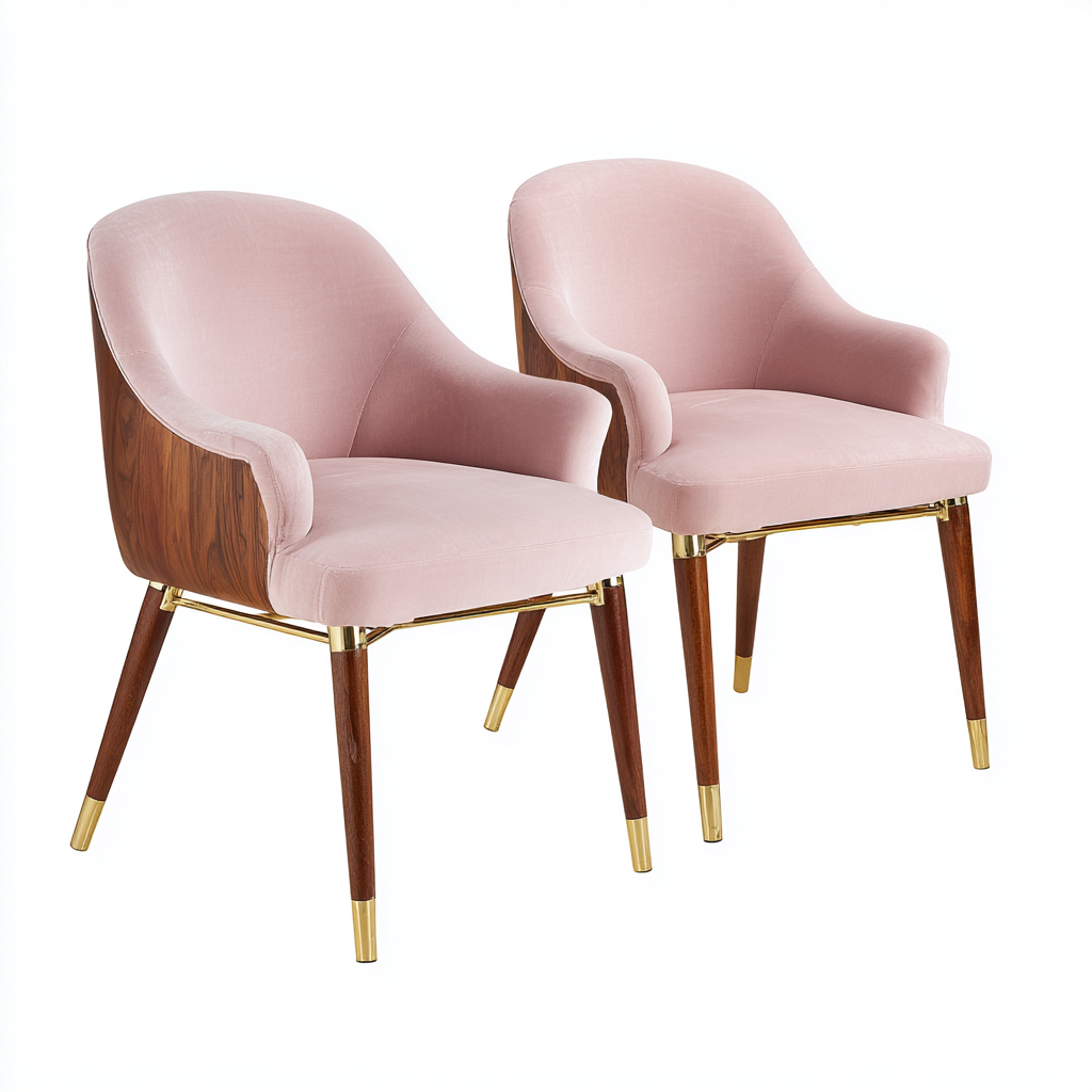 Sillas de comedor - Madera y tapizado - 55x50x85 cm - Rosa-madera-dorado - Diseño moderno para comedor-Luxemylab